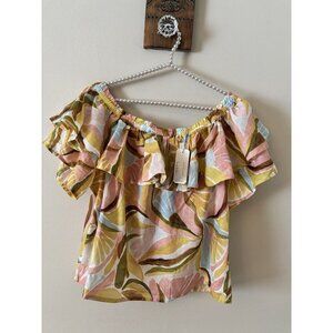 NWT Artelier Nicole Miller Womens Size L Blouse Ruffled Neckline